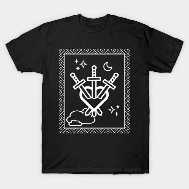 Tarot Card - Three of Swords - White T-Shirt by ballhard